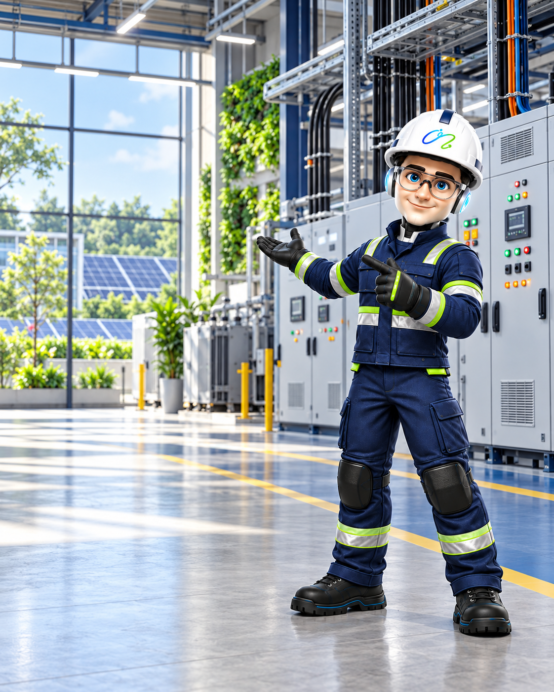 IONIX en una instalación industrial eléctrica eficiente, integrada con energía solar y naturaleza