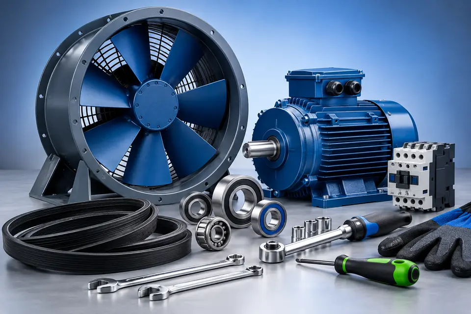 Ventilador industrial, motor y repuestos para mantenimiento